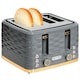 image 1 of HOMCOM 4 Slice Toaster with 7 Browning Levels, High Lift, ReheatDefrostCancel, Self-centring Function, Removable Crumb Tray, Auto Off, 1600W, Grey Water Ripple Texture | Grey | Rose gold accents