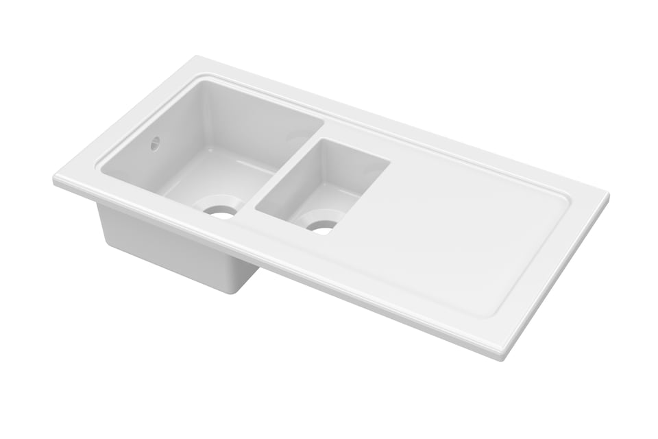 image 1 of Balterley 101cm Inset Counter Top 1.5 Bowl Fireclay Ceramic Kitchen Sink with Plain Drainer | White | White | 1