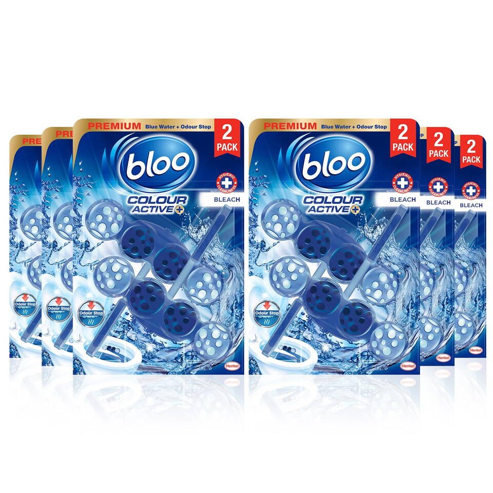 image 1 of Bloo Toilet Rim Blocks Colour Active+ Bleach for Long-Lasting Freshness, 6 Pack | Multi | 6