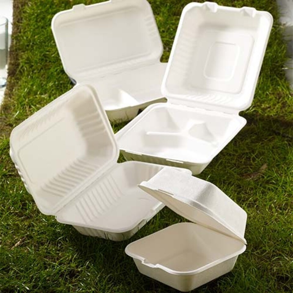 image 1 of White Compostable Bagasse Takeaway Burger Box 15cm - Pack of 25