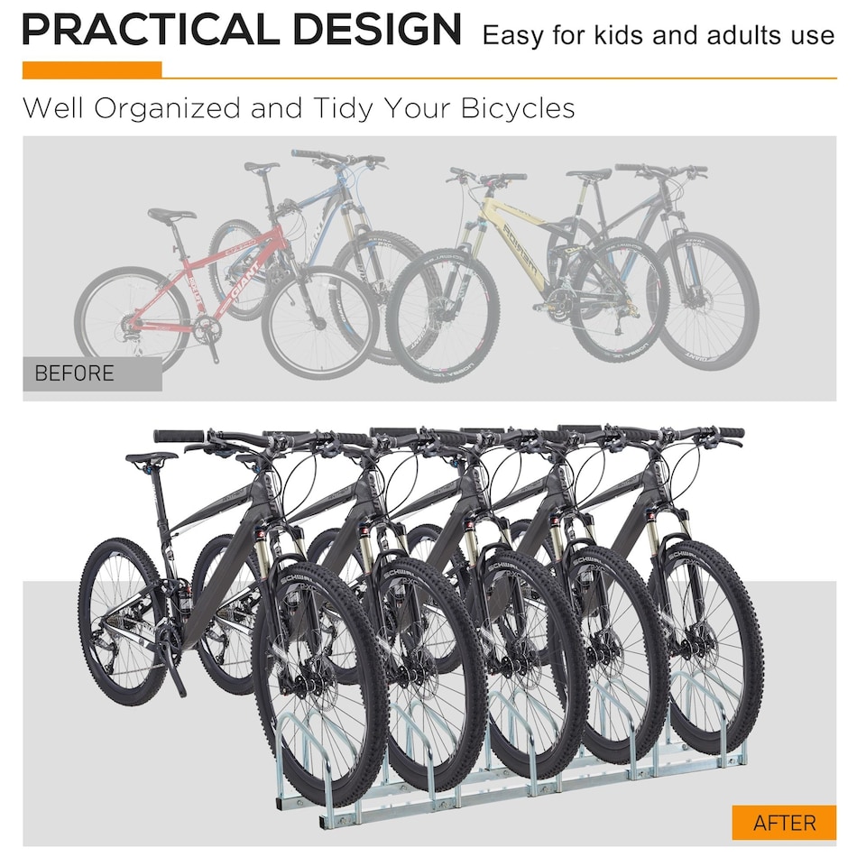image 1 of HOMCOM Bike Parking Rack Bicycle Locking Storage Stand for 5 Cycling Silver