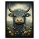 image 1 of Blue Highland Cow Wildflower Meadow Fun Girls Bedroom Black Framed Wall Art Print A4