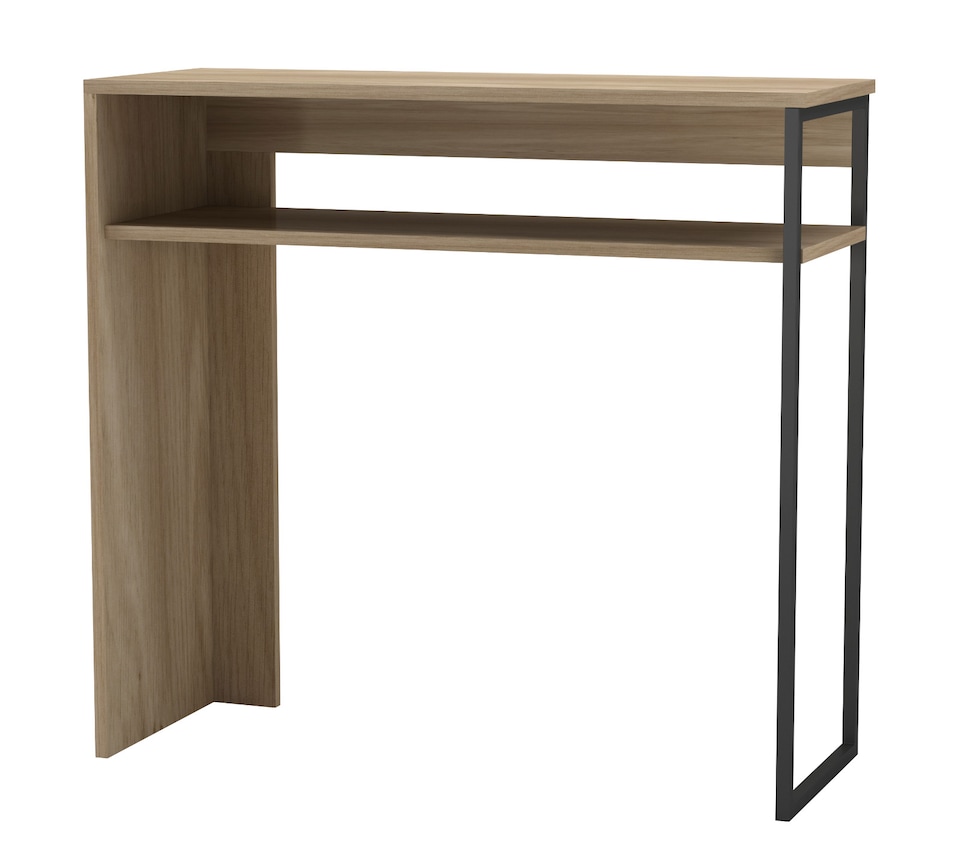 image 1 of URBNLIVING 80cm Wooden And Steel Console Table With Storage Shelf | Black | Oak | 80cm | 1