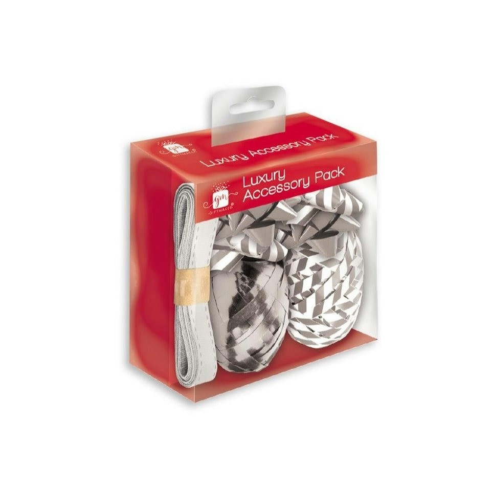 image 1 of Pack of 7 Pieces Christmas Luxury Silver and White Gift Wrap Set
