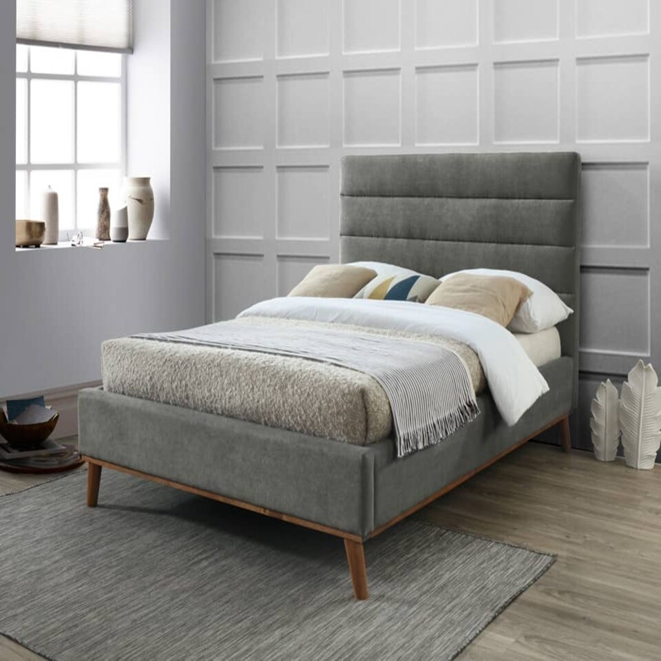 image 1 of 5ft King Size Light Grey Soft Velvet Fabric Upholstered Bed Frame Bedstead