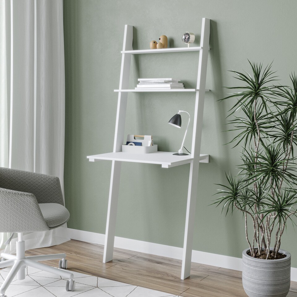 image 1 of Ladder Desk With 2 Shelves | White | 1