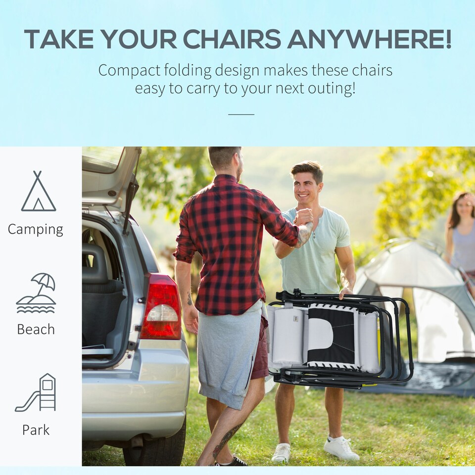 image 1 of Outsunny 2 Pcs Zero Gravity Lounger Folding Recliner Chair Cup Holder Grey