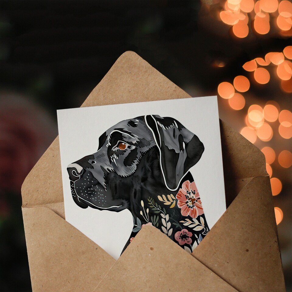 image 1 of Greeting Card Black Labrador Dog Lover Floral Watercolour Birthday
