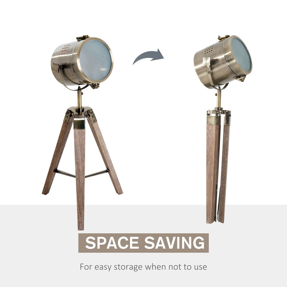image 1 of HOMCOM Vintage Tripod Table Desk Lamp Bedside Light Copper Finish Wooden Base