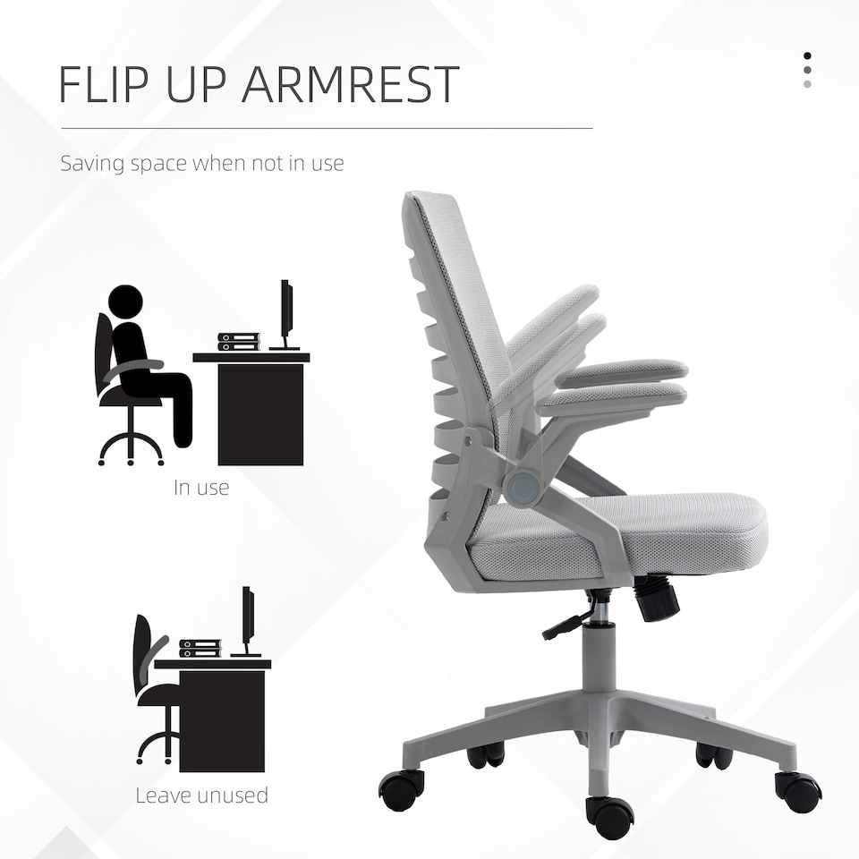 image 1 of Vinsetto Mesh Office Chair, Swivel Task Desk Chair with Lumbar Back Support, Flip-Up Arm, Adjustable Height for Home Office, Grey