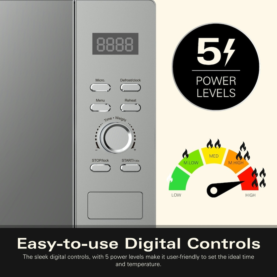 image 1 of Hamilton Beach Microwave, 30L, 950W, Family-Size, Digital Controls, 8 Pre-Set Programs, 5 Power Levels, Large Capacity, Defrost Function, Child Lock, Silver