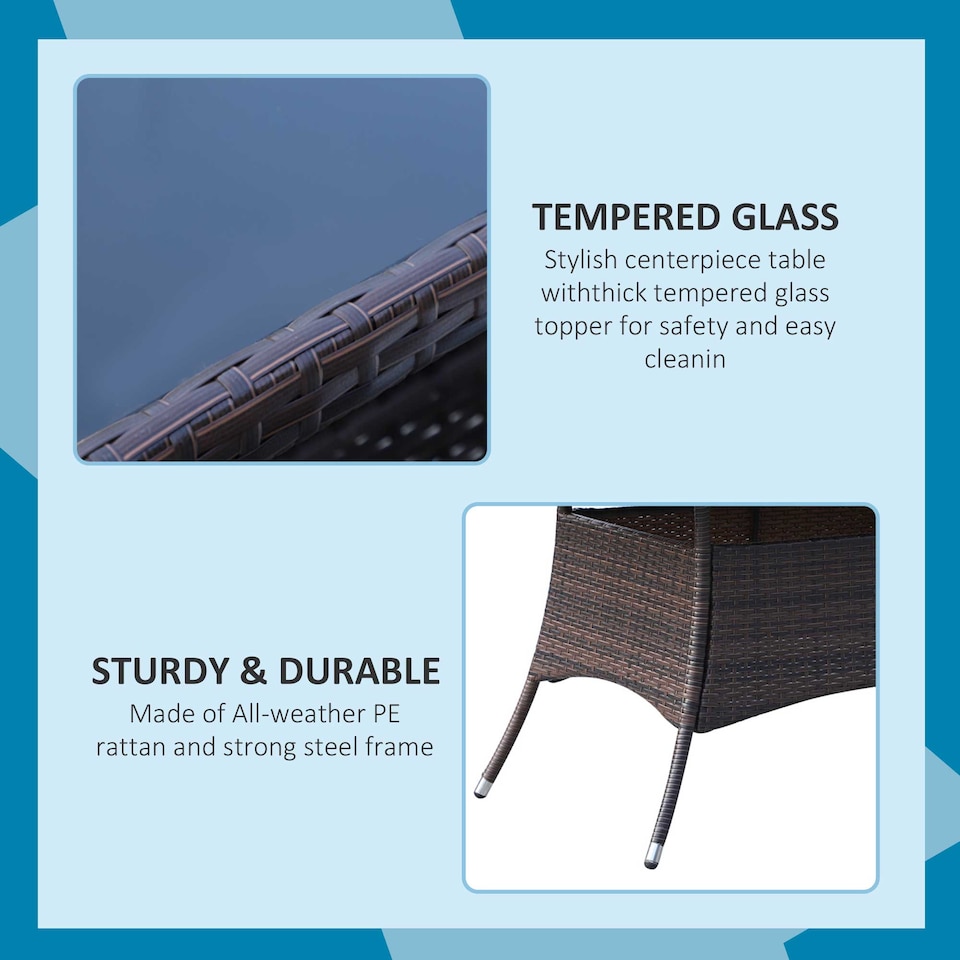 image 1 of Outsunny 7 Piece Rattan Garden Furniture Set with Cushions, 6 Seater Garden Table and Chairs, Rattan Dining Set with 6 Armchairs, Rectangular Glass Top Table, Brown