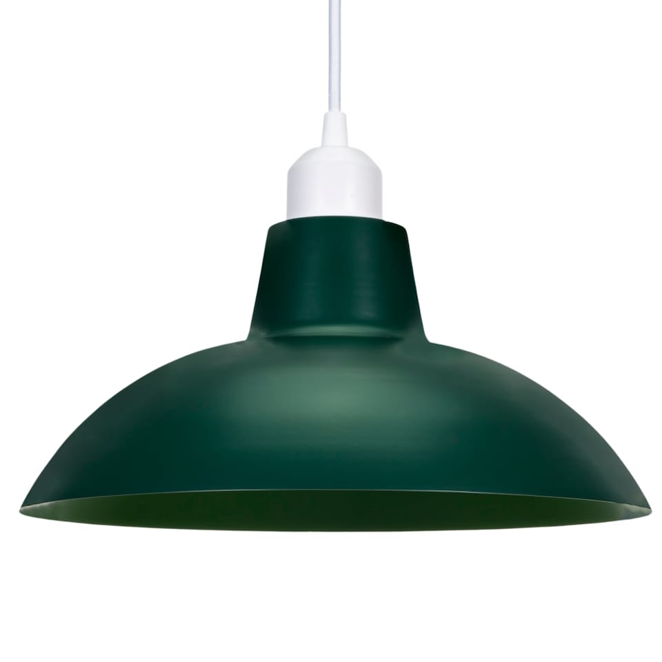 image 1 of Industrial Retro Designed Matt Forest Green Curved Metal Ceiling Pendant Shade | Green