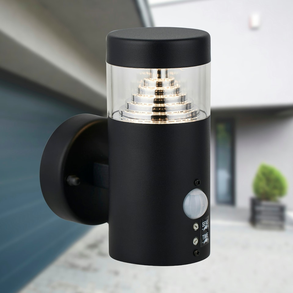 image 1 of Pyramid - Black LED Outdoor Motion Sensor Wall Light Black | Clear
