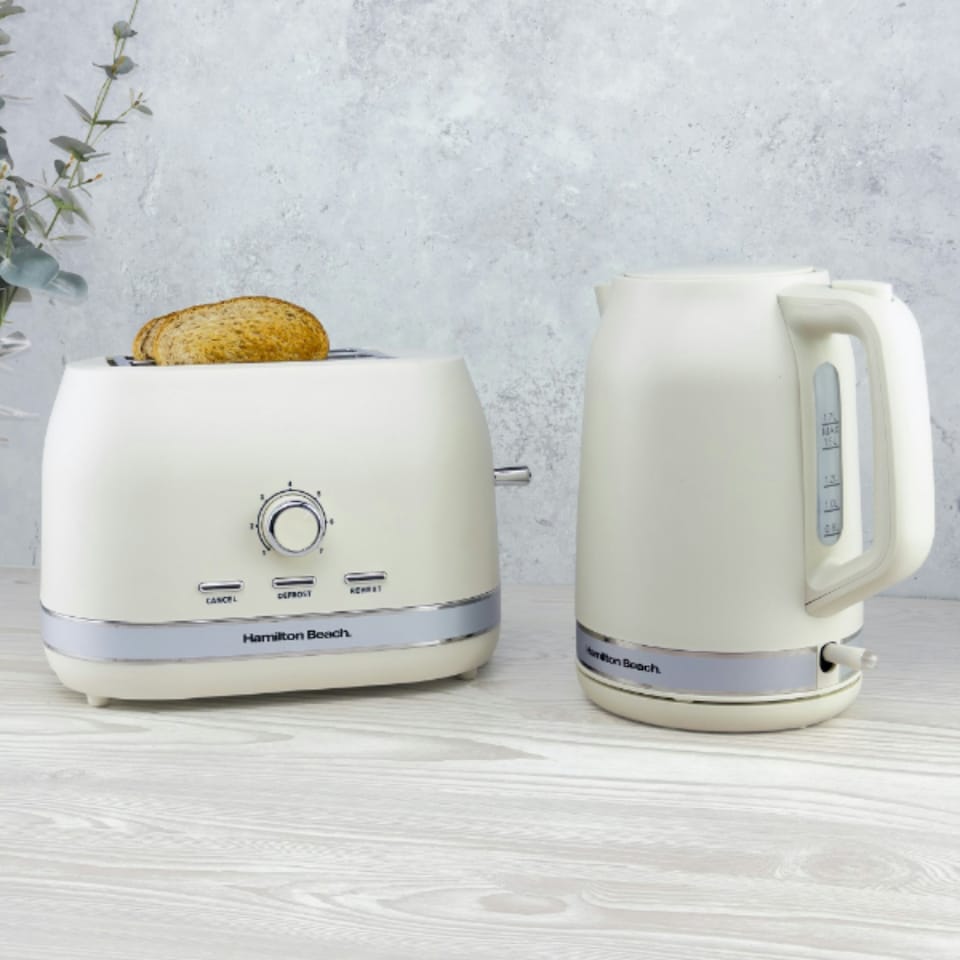 image 1 of Hamilton Beach 1.7L Kettle, 2 Slot Toaster, Coffee Machine & 20L, 700W Microwave Set - Ella Collection - Cream