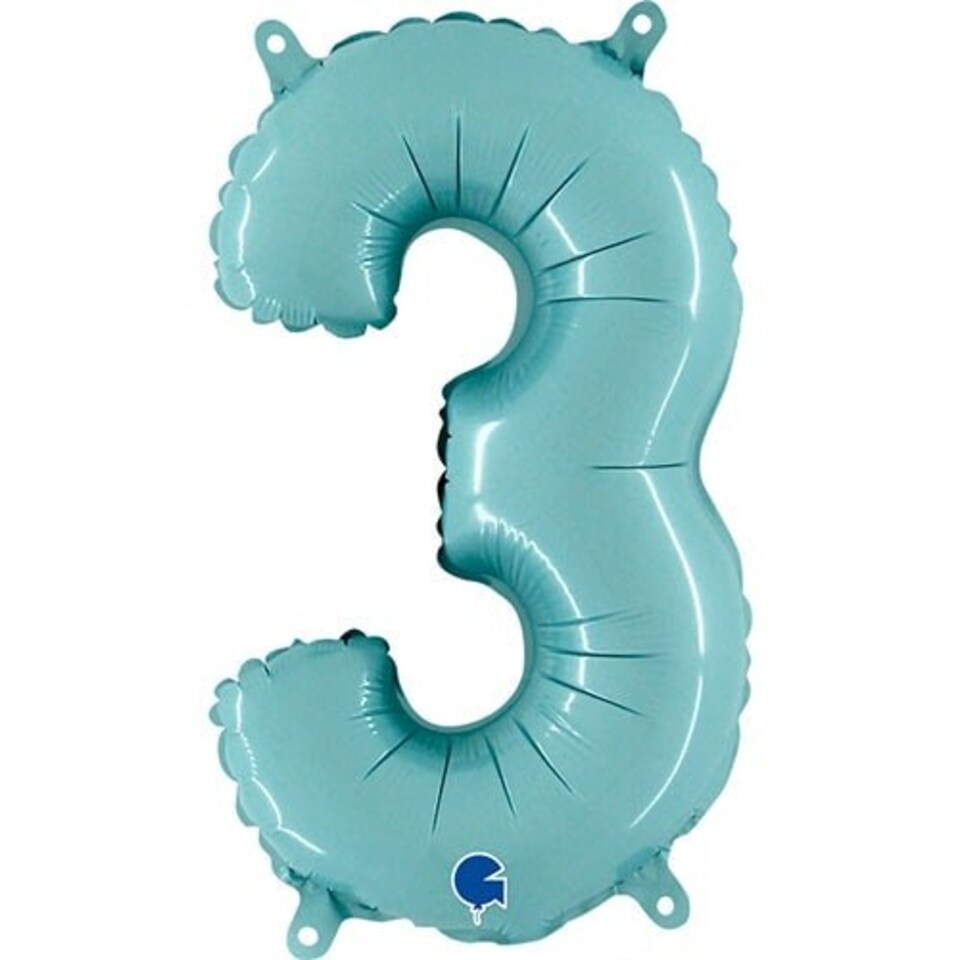 Number 3 Pastel Blue Air Fill Foil Balloon 35cm / 14 in