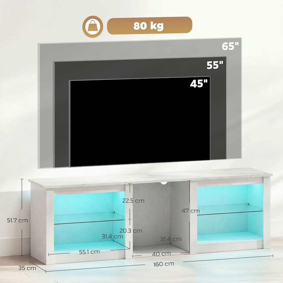 image 1 of HOMCOM 160cm TV Unit w/ LED Lights for 70in TV Modern TV Stand Cabinet