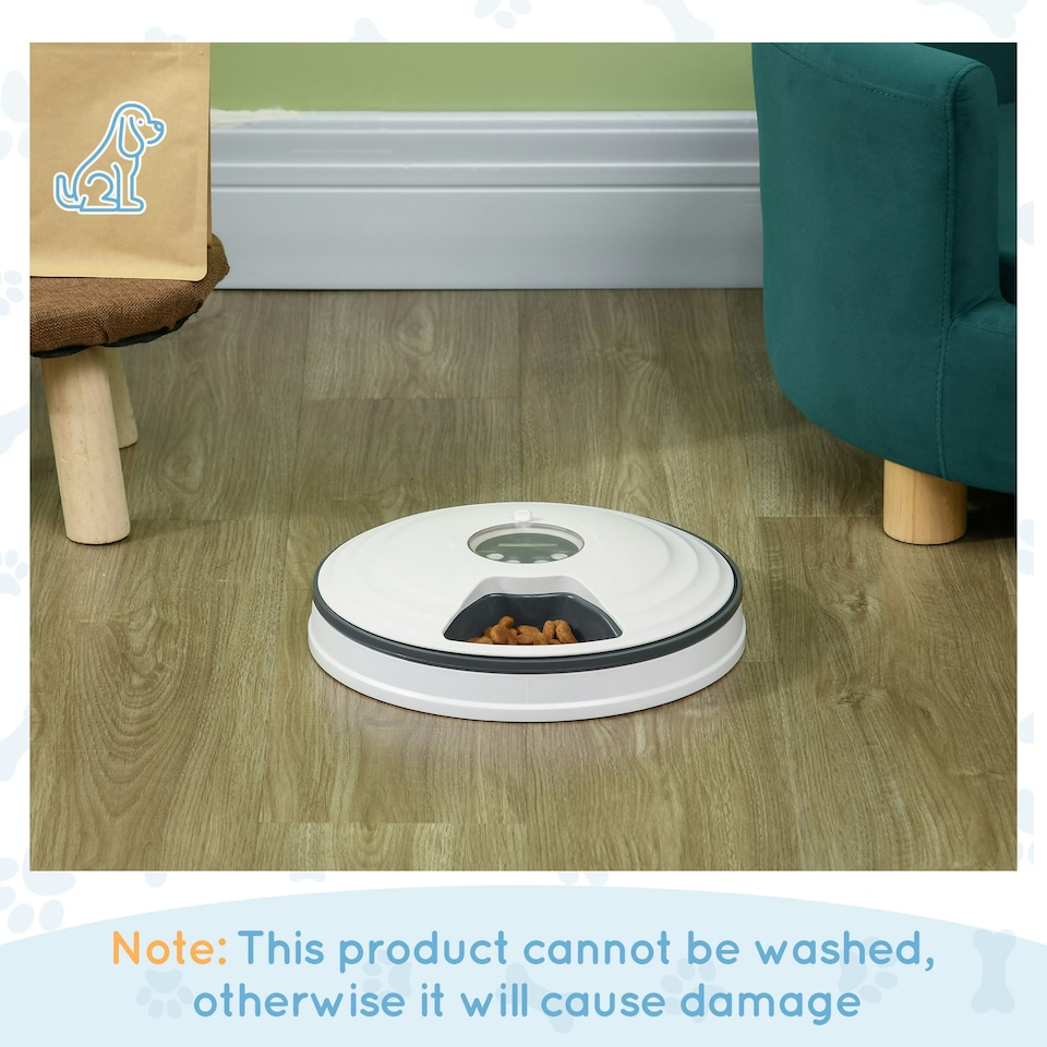 image 1 of PawHut Pet Feeder w/ Digital Timer Six-Meal Food Dispenser Trays White