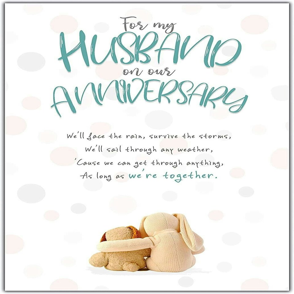 Stuffed with Love, Husband Anniversary Card, "We'll Face the Rain, Survive the Storms" Anniversary Card for Husband