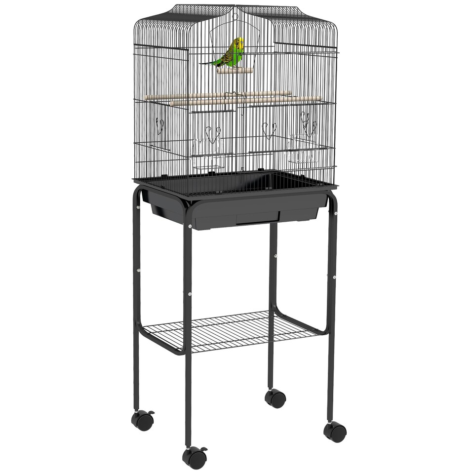 image 1 of PawHut Bird Cage for Budgie Finch Canary Parakeet W/ Stand Tray Black