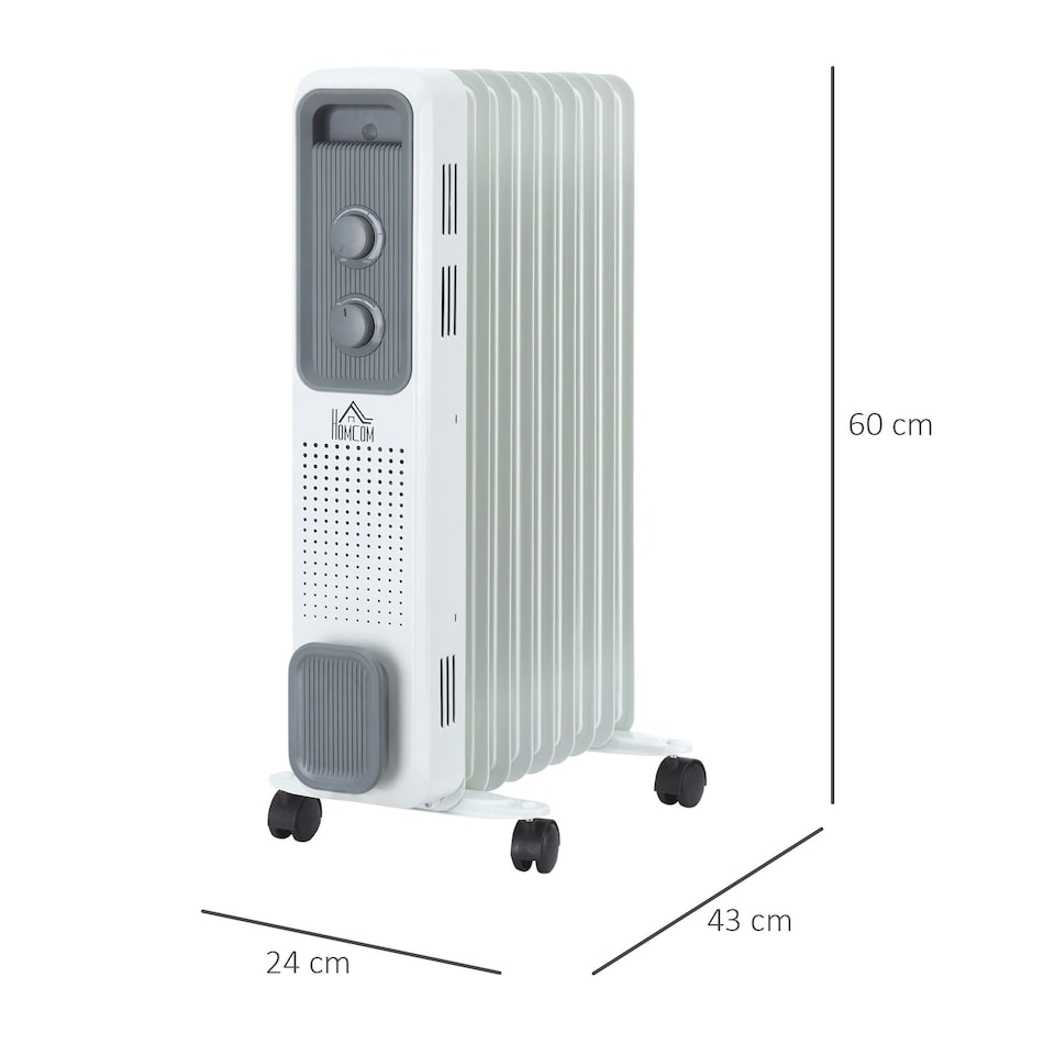 image 1 of HOMCOM Oil Filled Radiator Portable Heater W/ 9 Fin, 3 Heat Settings White