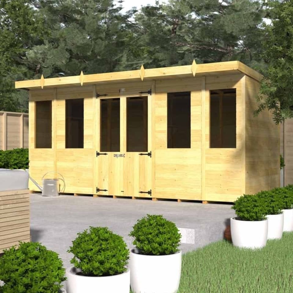image 1 of 16ft x 7ft Pent Summer House - Wood - L214 x W474 x H201 cm | Brown