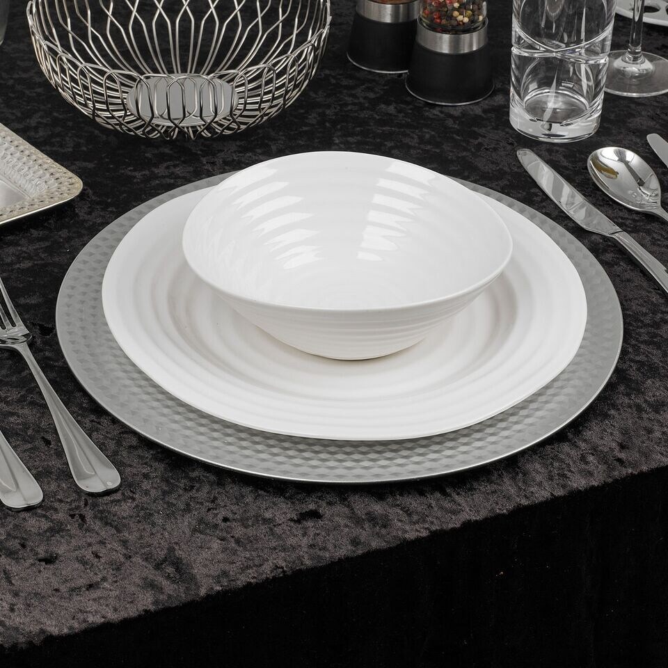 image 1 of Geo Matt Charger Plates | White | Silver & Set of 6 | 6