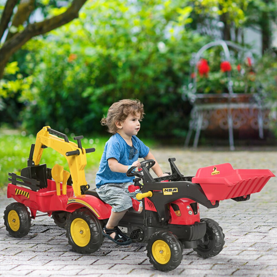 image 1 of HOMCOM Kids Children Pedal Go Kart Ride On Toy Car Excavator Tractor with Moving Bucket Steering Wheel Removable Digger For 3 - 6 Years