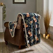 Woodland Wildlife Forest Animal Flannel Throw with Sherpa Back – 140x180cm Blue | Navy