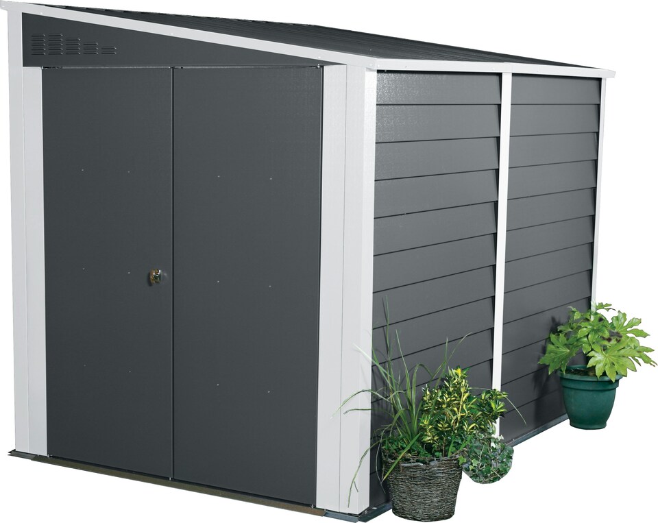 image 1 of 9 x 6 ft Trimetals Titan 960 Pent Roof Metal Shed - Double Door | Grey