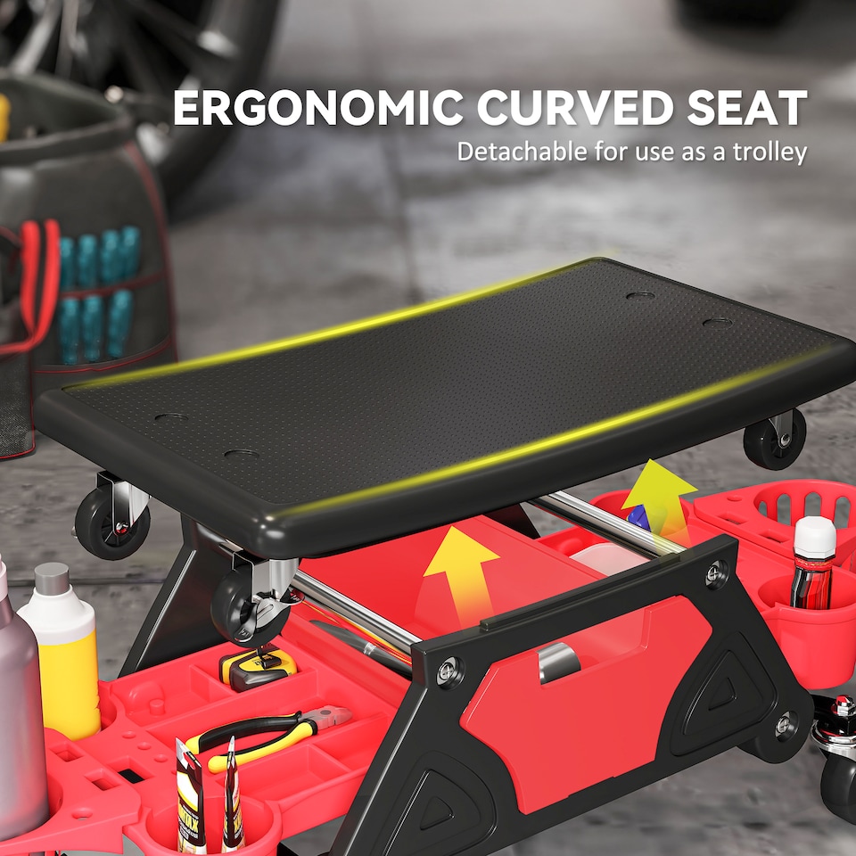 image 1 of HOMCOM Rolling Mechanic Stool, 135kg Capacity Workshop Stool, Red | Red | Red