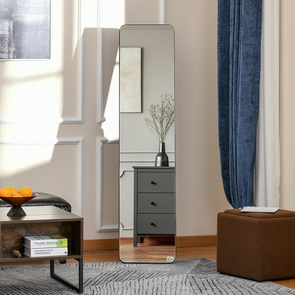image 1 of HOMCOM Full Length Mirror, 156 37 cm Rectangular Full Body Mirror with Stand, Floor Standing, Hanging or Leaning Against Wall for Bedroom Cloakroom, Black