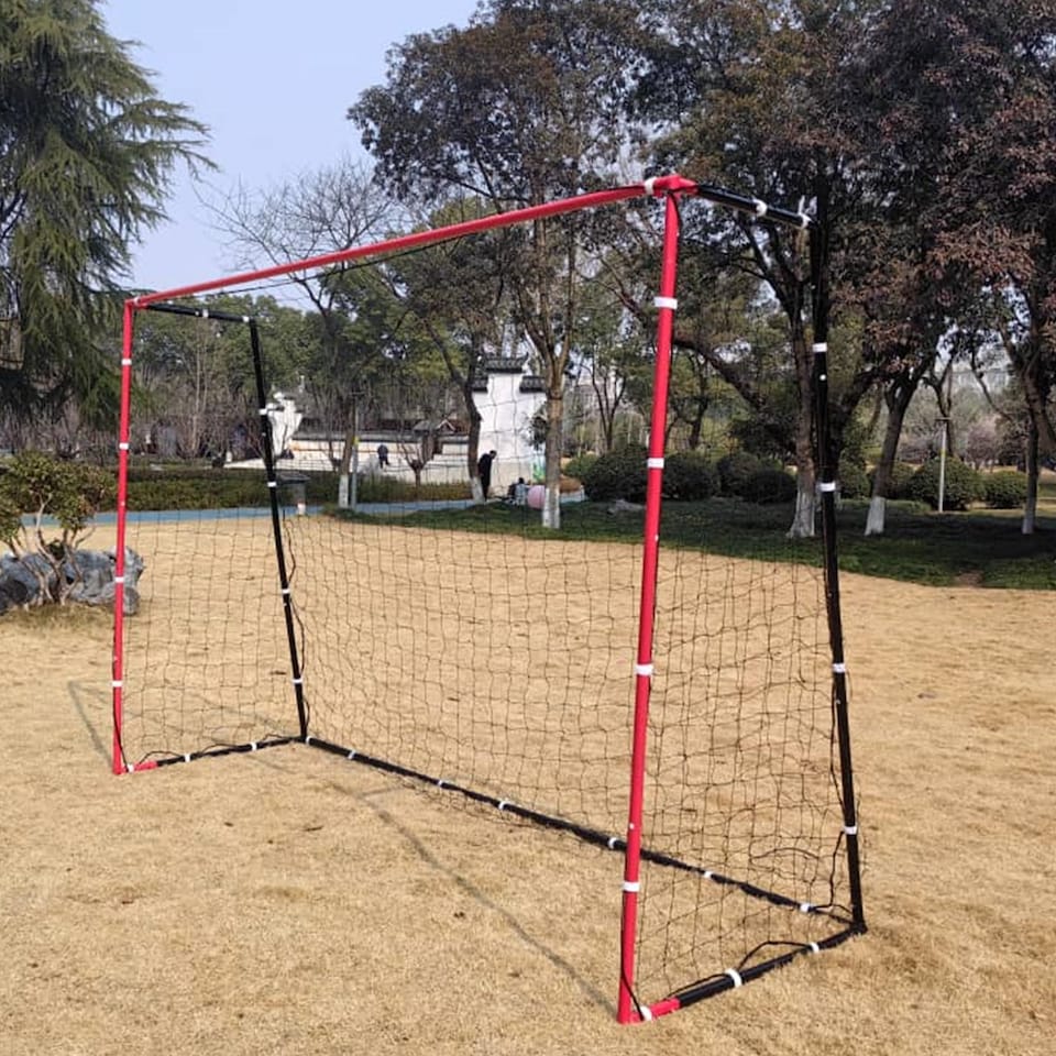 image 1 of Rexco Football Goal Posts Net Soccer Practise Garden Training Black Red 3m x 2m x 1m
