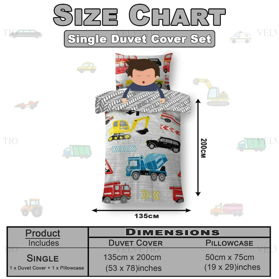 image 1 of VELVETIO Kids Transport Duvet Cover Set Printed Beddings Multi | Single