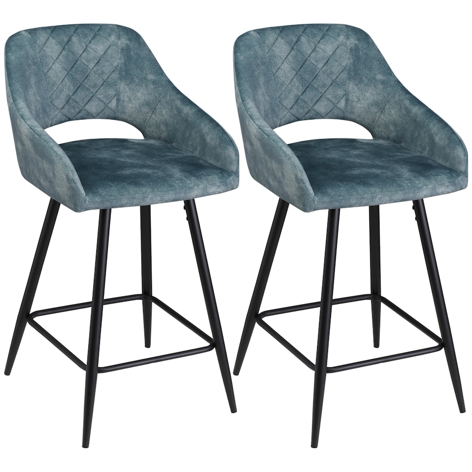 image 1 of HOMCOM Bar Stools Set of 2, Velvet-Touch Fabric Counter Height Bar Chairs, Kitchen Stools with Steel Legs for Dining Area, Kitchen Island Barstools, Blue