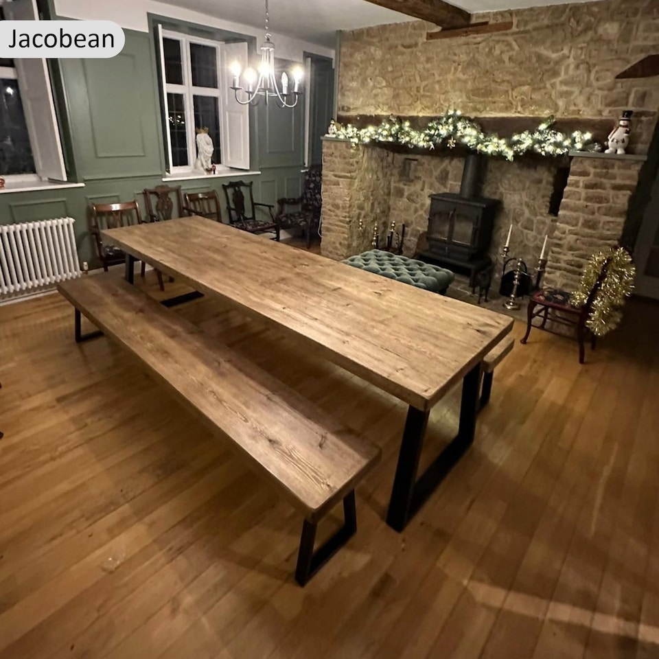 image 1 of Sleek & Slender Rustic Dining Table - Jacobean