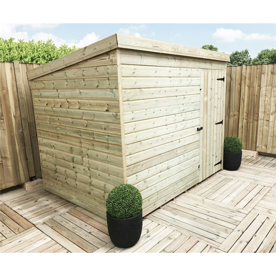 image 1 of 7 x 6 WINDOWLESS Garden Shed Pressure Treated T&G PENT Wooden Garden Shed + Single Door (7' x 6' / 7ft x 6ft) (7x6)