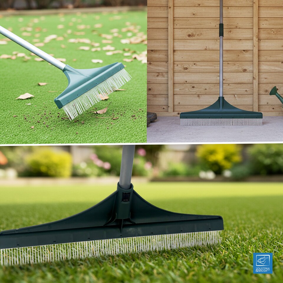 image 1 of Telescopic Artificial Grass Brush with Stainless Steel Handle Turf Rake and Garden Broom for Fake Lawns