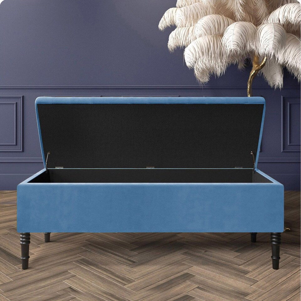image 1 of Paris Plain 150cm Ottoman Storage Bench - Plush Velvet Shoe Bench - Duck Egg Upholstery Footstool with Storage