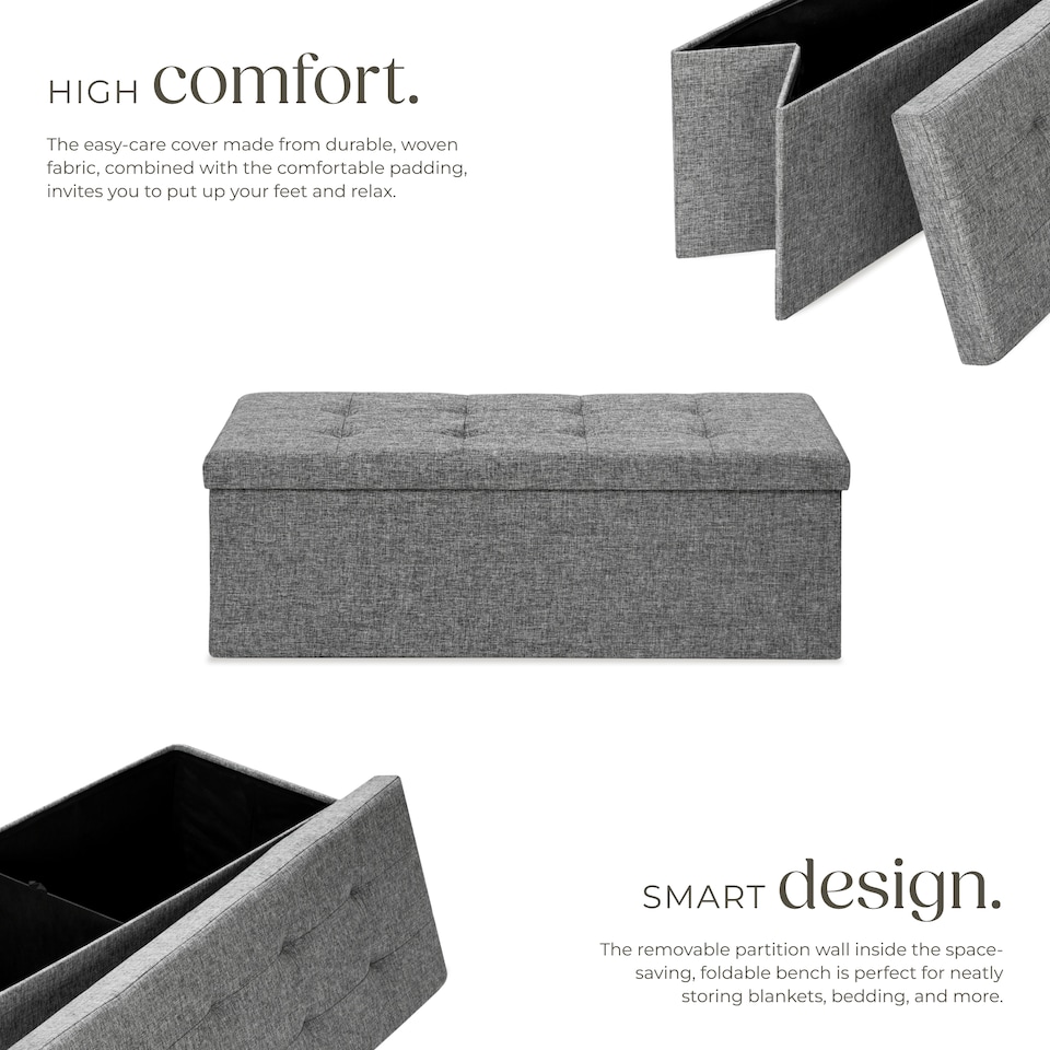 image 1 of Stool - foldable, padded, polyester, large storage space, 110 x 38 x 38 cm | Grey | light grey | 110 x 38 x 38 cm | 1