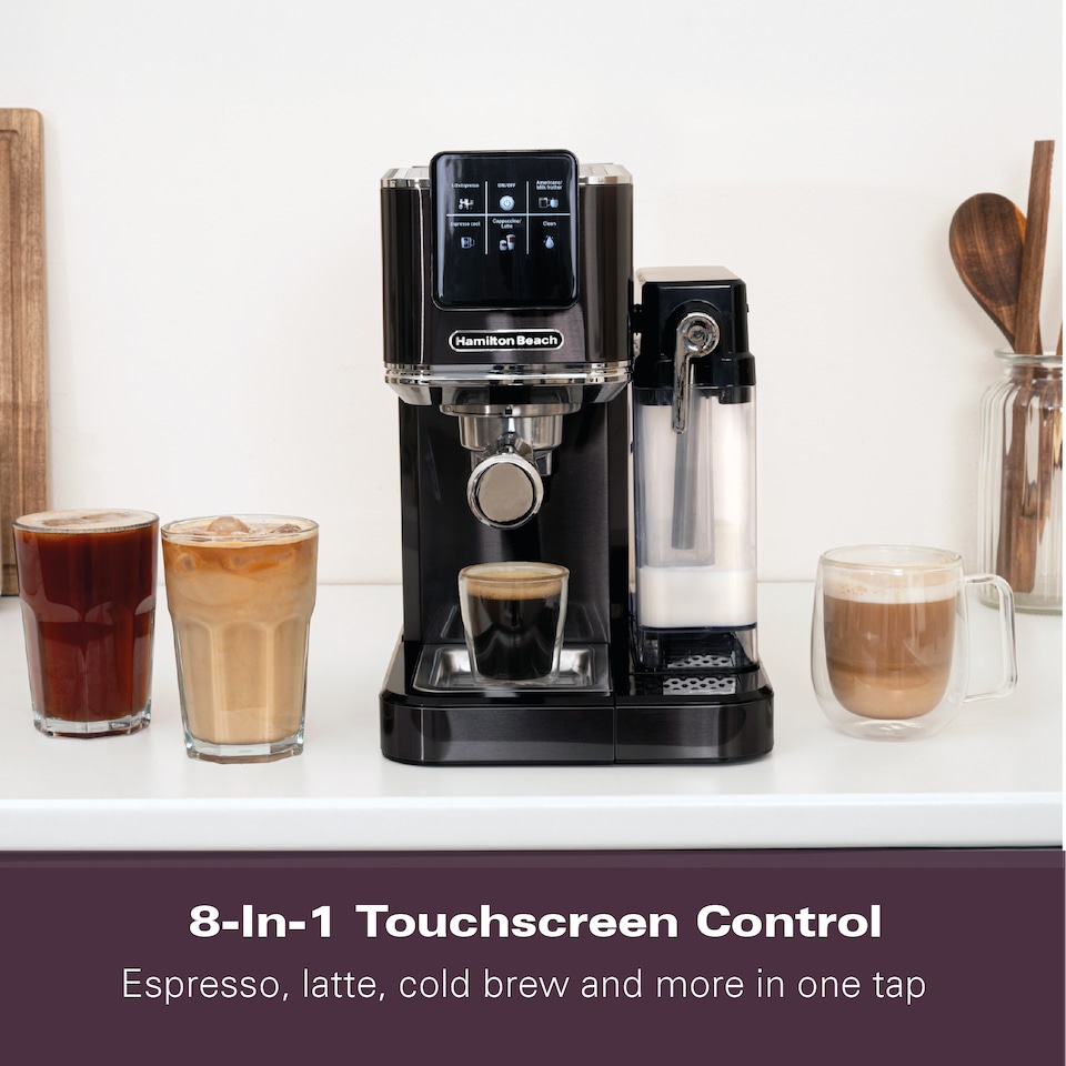 image 1 of Hamilton Beach BaristaPro Plus Touch 8-in-1 Espresso Machine Black