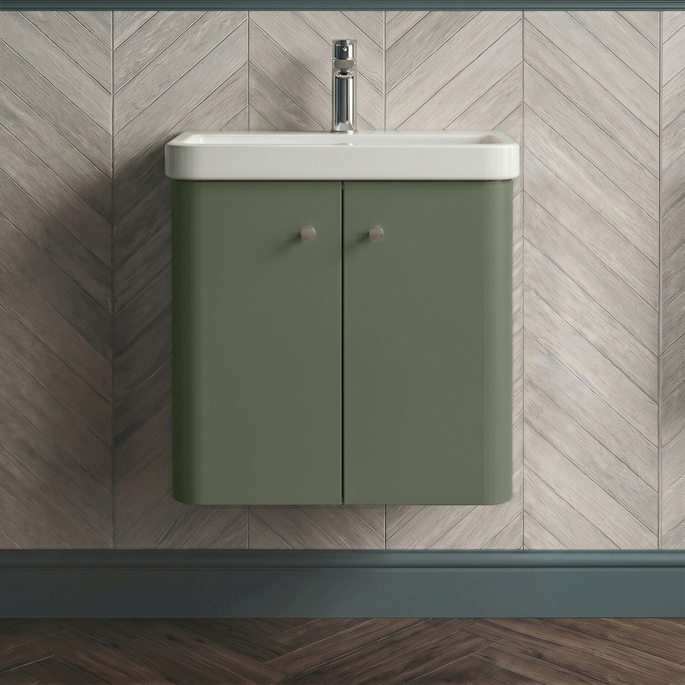 image 1 of Balterley Curve Modern Bathroom Wall Hung 2 Door Vanity Unit Basin | Green | Satin Green