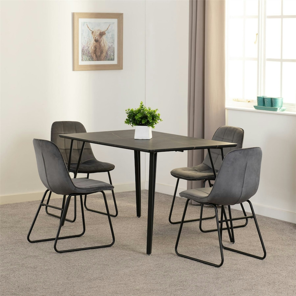 image 1 of Marlow Dining Set with Lukas Chairs Black | Black Marble/Grey
