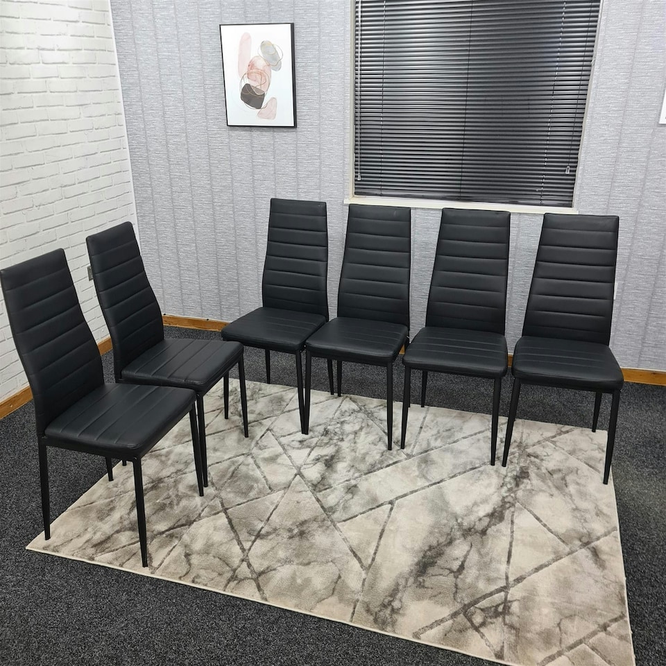 image 1 of Dining Chairs Set of 6 Black Leather Kitchen Chairs Black