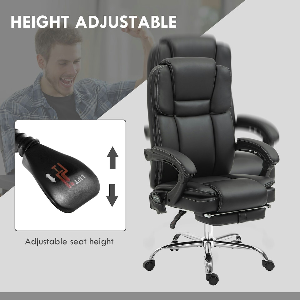 image 1 of Vinsetto Massage Office Chair, PU Leather High Back Recliner, Black