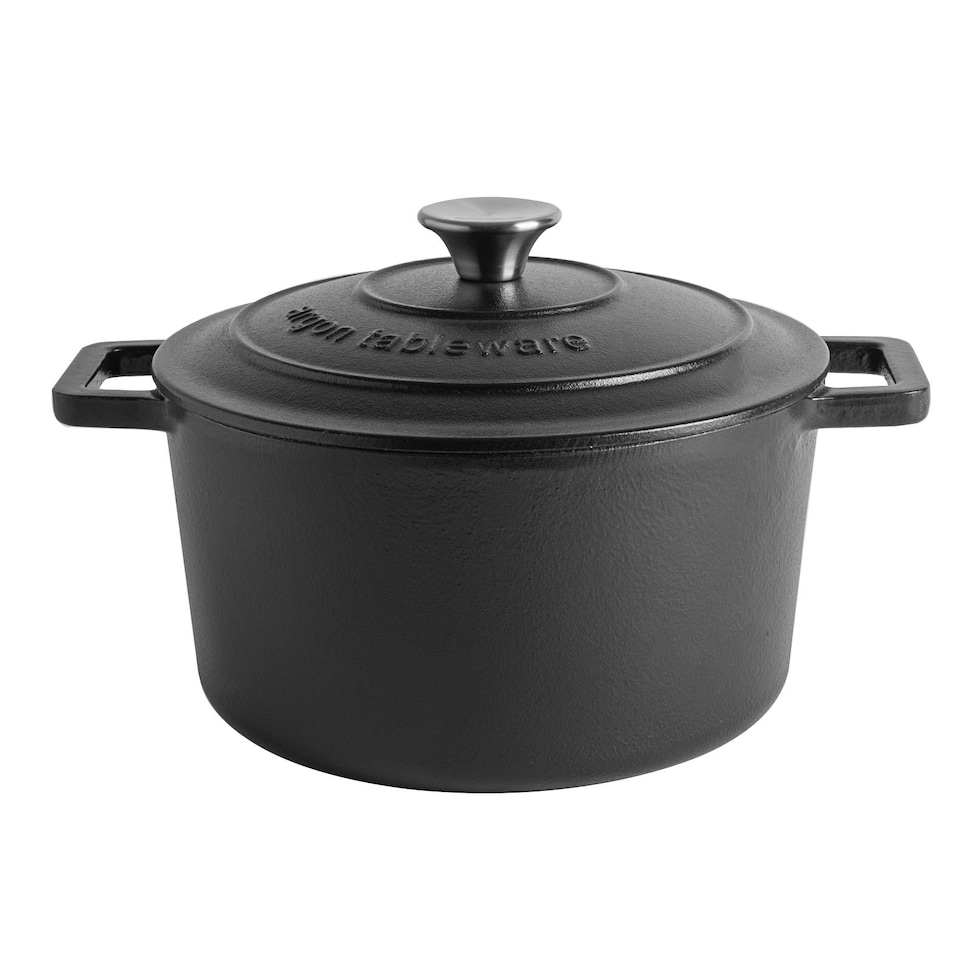 image 1 of Argon Tableware Cast Iron Casserole Dish - Enameled Dutch Oven - Self-Basting Lid - Hob to Oven - 4.5 Litre - Matt Black | Black | Matt Black