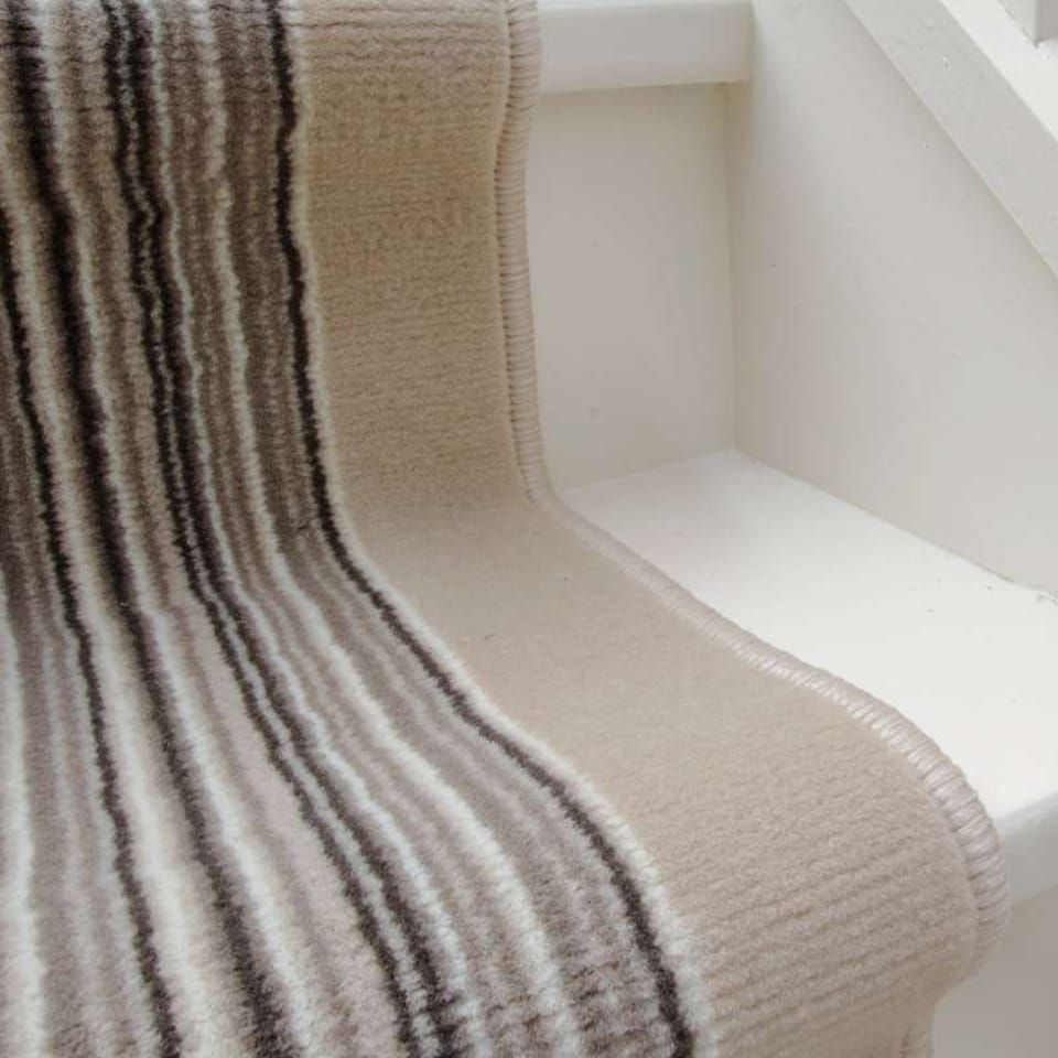 image 1 of KUKOON Beige Striped Cut to Measure Stair Carpet Runner Rug 70cm Wide 70cm x 1230cm