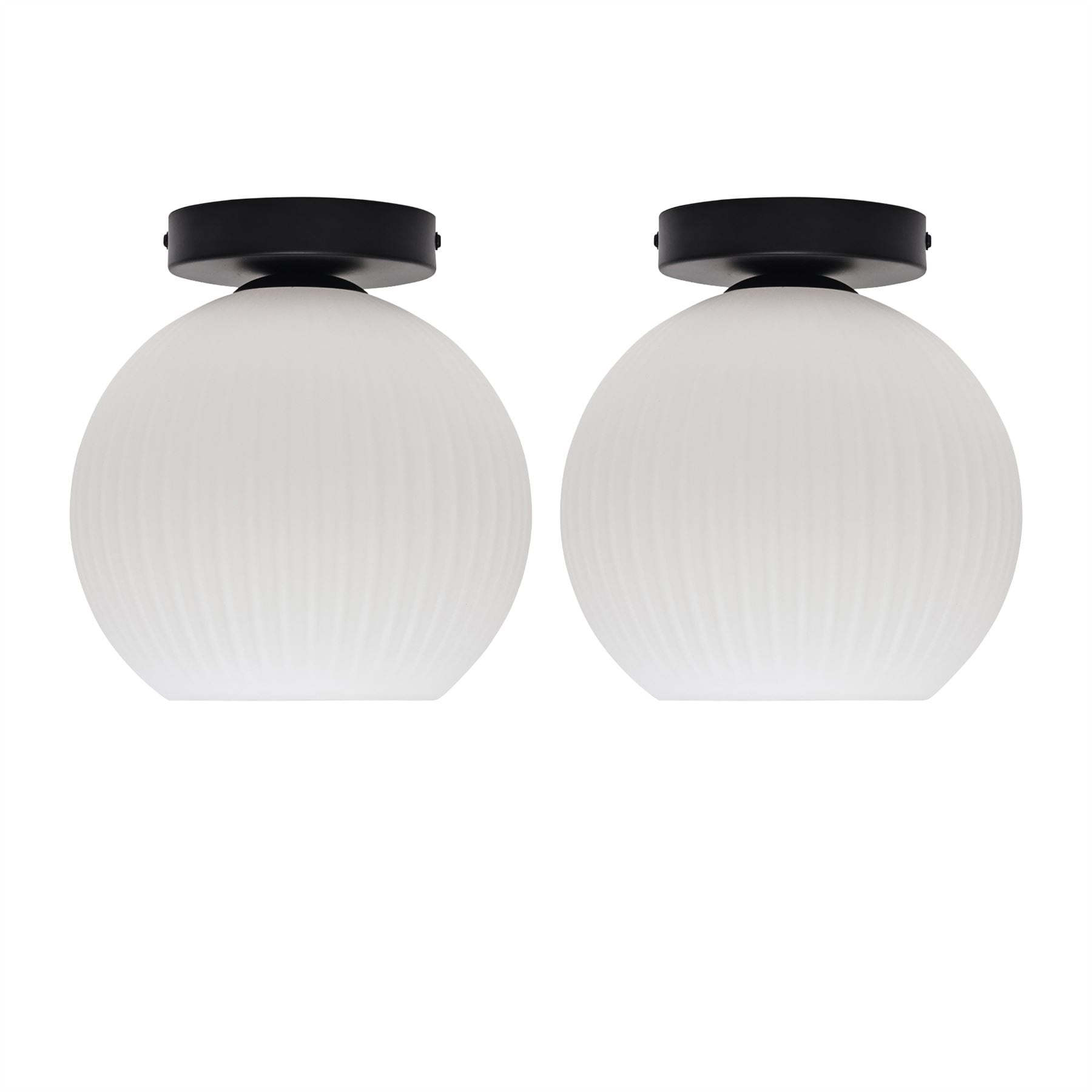 First Choice Lighting Set of 2 Betchley - White Ribbed Glass Black Ceiling Light Fittings