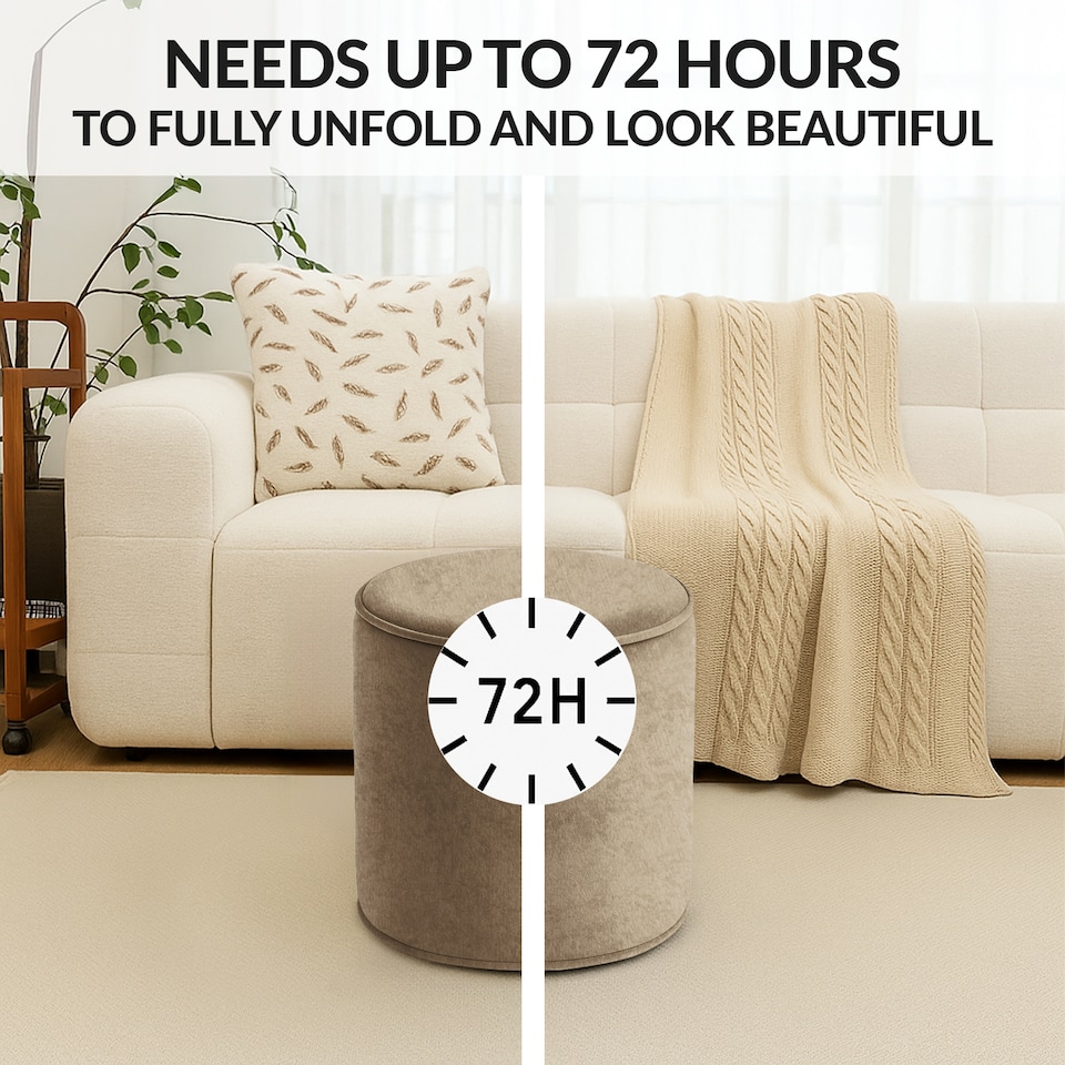 image 1 of Round Shape Velvet Bean Bag Pouffe Foot Rest - 40cm Cream