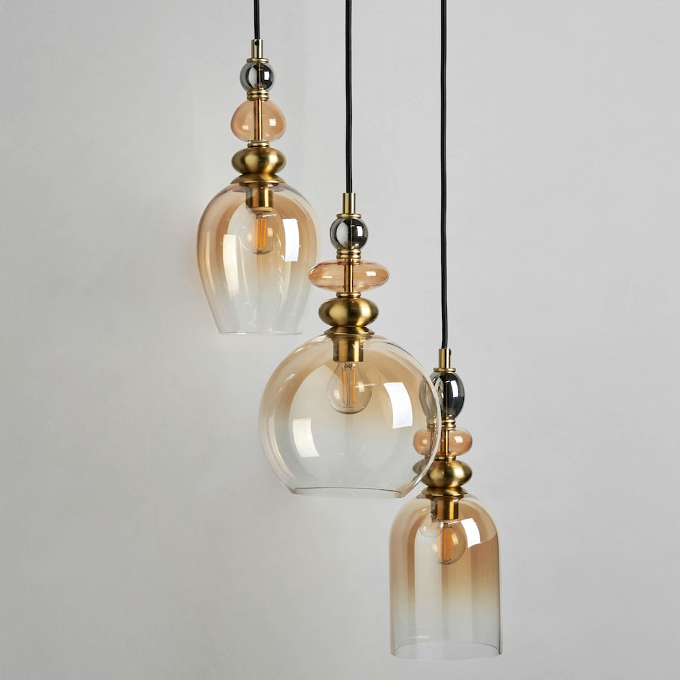 image 1 of BHS Seline 3 Light Cluster Ceiling Pendant, Satin Brass